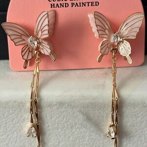 Piper K Chic Pink Butterfly Earrings with Gold Chains